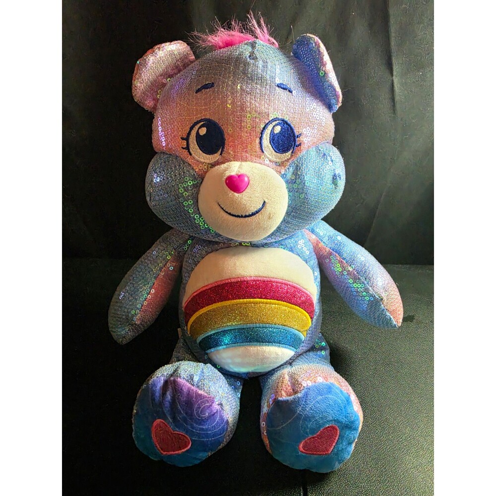 Care Bears Cheer Bear 2023 Sequin Rainbow 14" Collector Plush Basic Fun